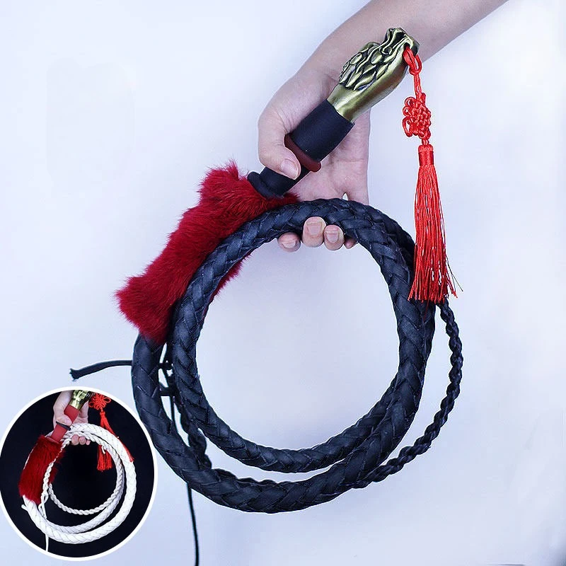 

Кнут для фитнеса Master Fitness Whip из коровьей кожи, 1.5/2 м, длинный, для боевых искусств, самообороны, для выпаса овец, с медной ручкой