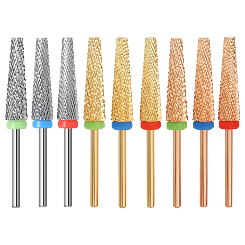 New 5 in 1 Super Long Nail Drill Bits Carbide Milling Cutter Gold Rotary Burr for Manicure Gel Remove File Tools Accessories
