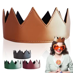 Gothic Punk Crown Headband Adjustable PU Leather Headwear Hair Ornament Medieval King Queen Costume Accessory Party Birthday