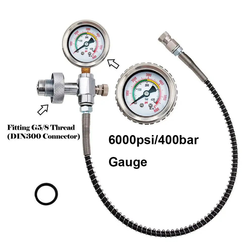 High Pressure DIN Filling Station Charging Adapter Springs Hose 4500psi with G5/8 DIN300 Bar Connector,W/ 8mm QD Or 1/8BSPP QD