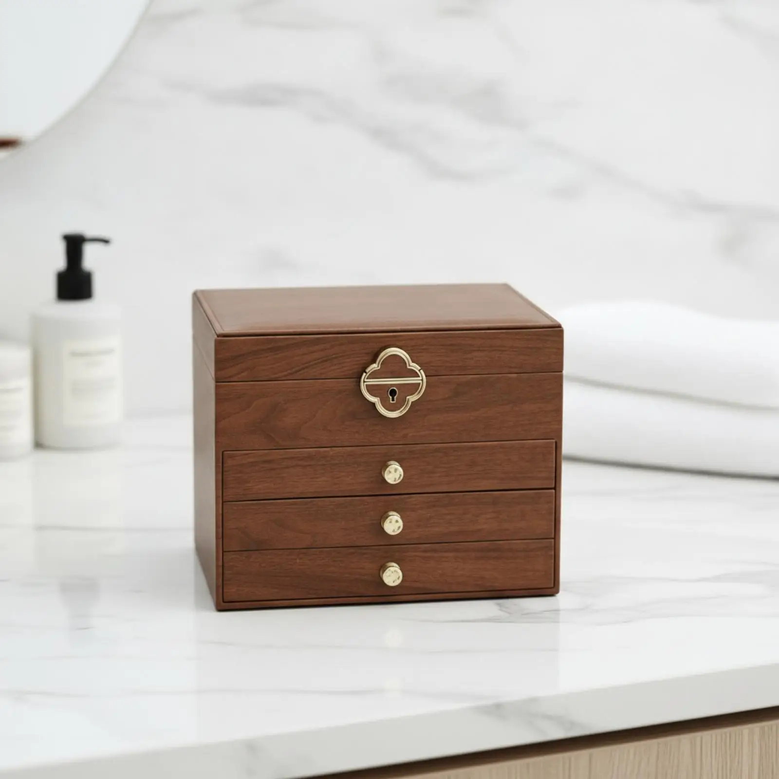 Jewelry Box Organizer with Drawers Hinged Lid PU Leather Cabinet Storage for Necklaces Earrings Rings Vanity Bedroom