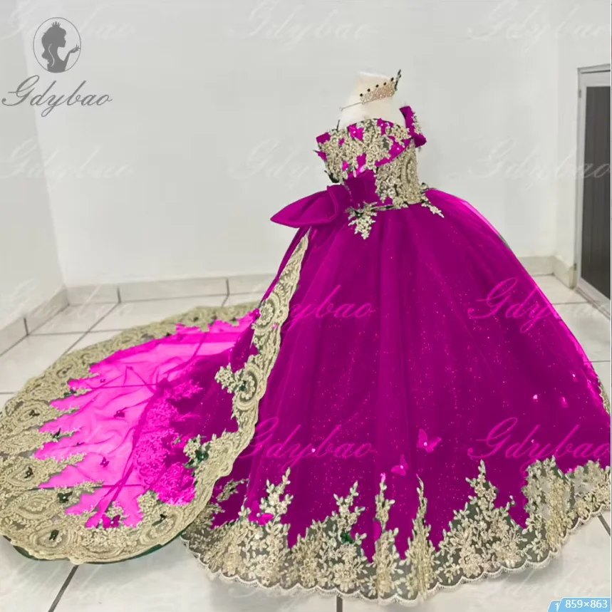 فستان فتاة الزهور بدون أكتاف مخصص مزين بالدانتيل فستان الأميرة اللامع على شكل حرف a للأطفال أول حفلة عيد ميلاد