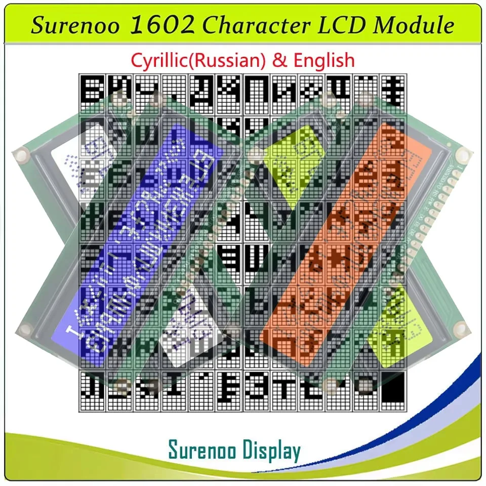 Surenoo Cyrillic Russian English 1602 162 16X2 16*2 Character LCD Module Display Screen Panel LCM Yellow Green Orange Blue White
