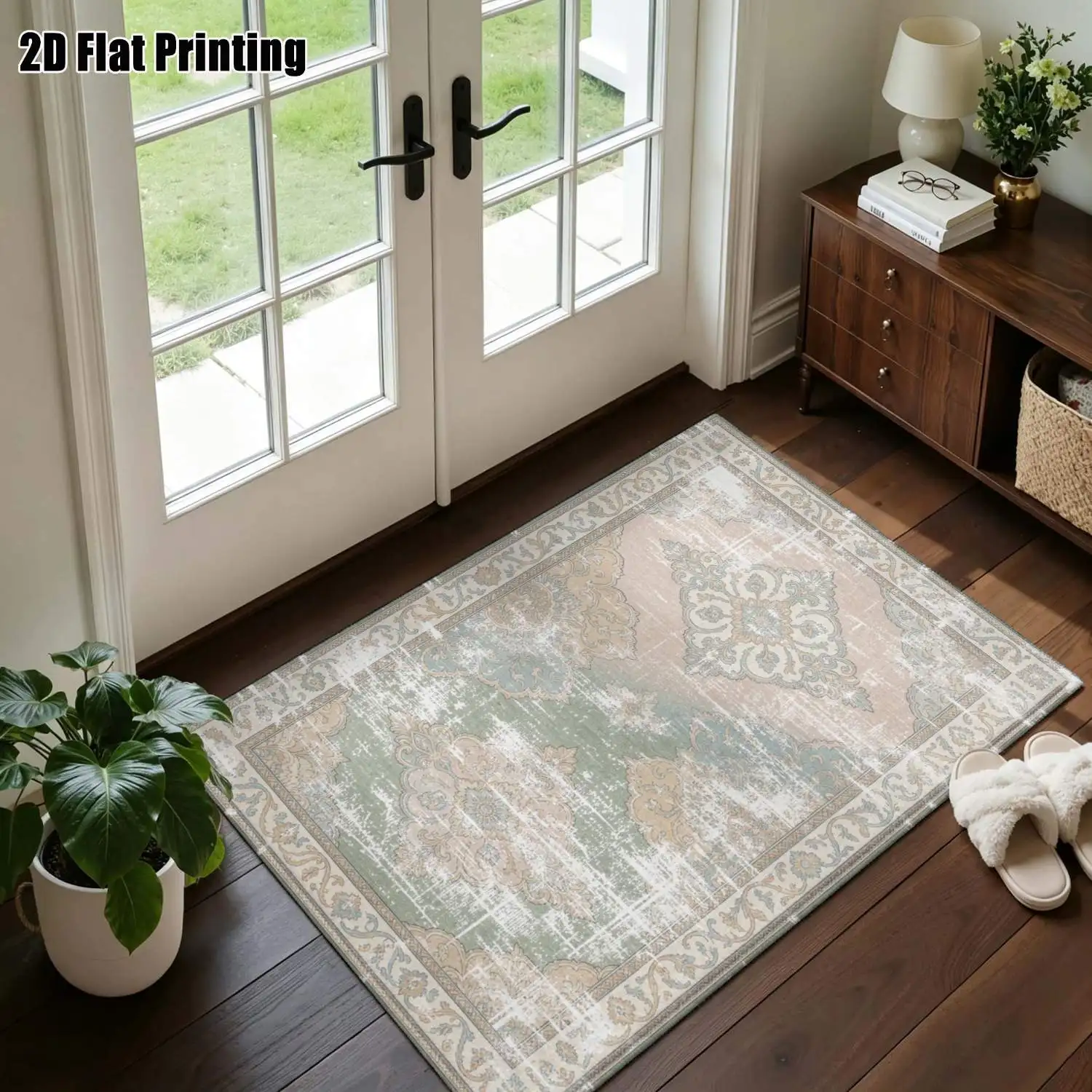 1Pc 2D Printed Retro Morandi European/Nordic/Instagram Vintage Carpet, Home Decor, Multi-Size, Machine Washable, for Entrance, Dining, Foyer, Study, Living Room, Bedroom