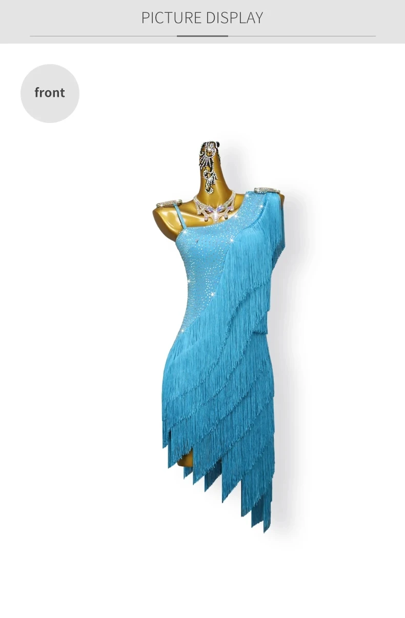 Damen-Tanzkostüm, Lateinamerikanisches Kleid, Performance-Wettbewerbskostüm, Ballsaalkleid, Elegante, Sexy Kleidung, Fransenbesetztes Sport-Tanzkostüm – Detail 7
