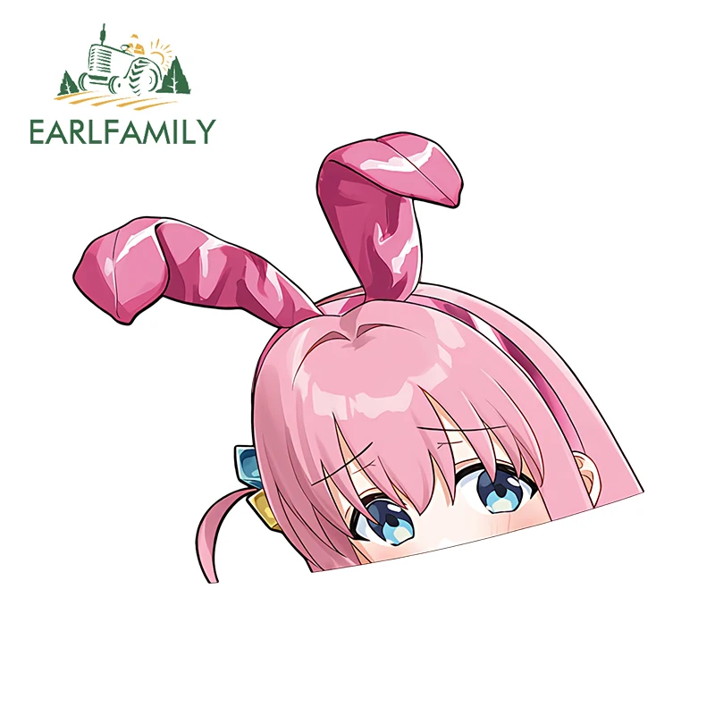 EARLFAMILY 13cm x 10.3cm Gotoh Hitori Bunny Chibi Peeker Car Stickers Rock Pink Vinyl Car Accessories Laptop Windows Decoration