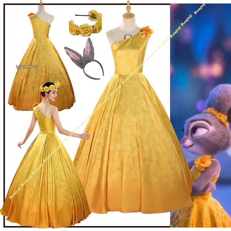 

Костюмы для косплея, платье зоопарка для девочек, желтый женский костюм Pia, офицер кролика Джуди, одежда для вечеринки, сценические головные уборы, Рождество, Хэллоуин