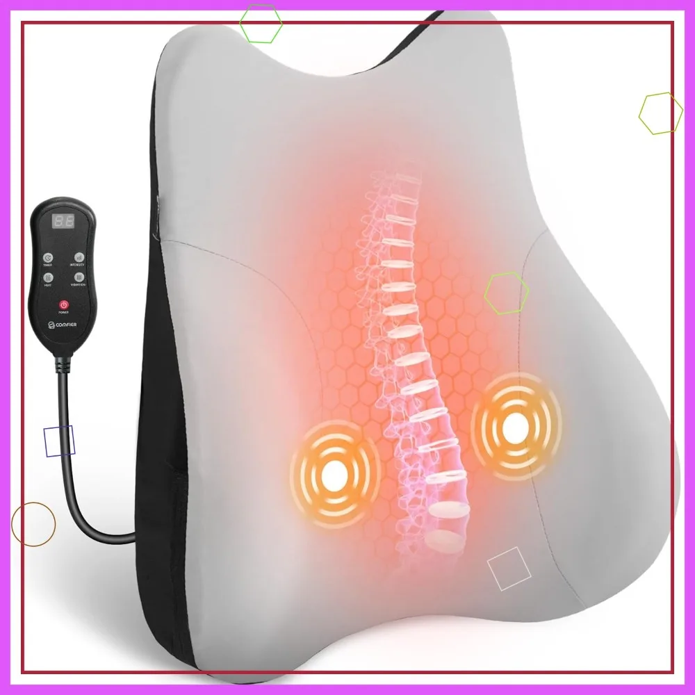 

Heated Lumbar Support Pillow with 3 Vibration Modes for Office, Car, Gaming Chairs - Ergonomic Back Cushion
