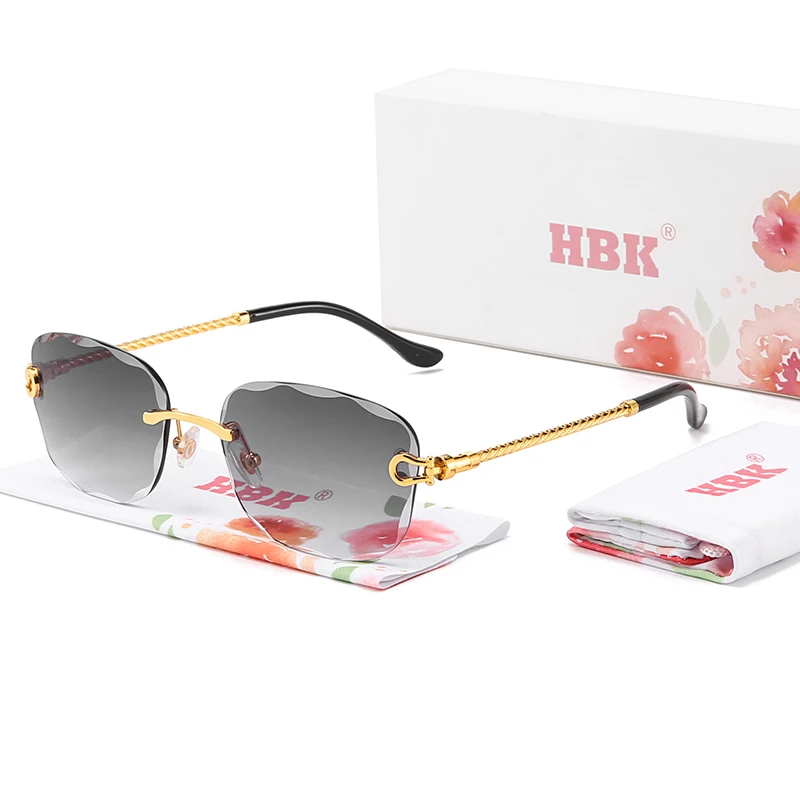 HBK Frameless Metal Sunglasses Men Wave Cutting Sun Glasses for Women Travel Shopping Shades Eyeglass UV400 Summer Style