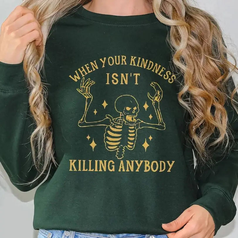 Sweatshirt Graphic Hoodies Y2K Tops Casual Daily Wear Unisex Stylish PulloveSkull Print When Your Kindness Isn't Killing Anybody