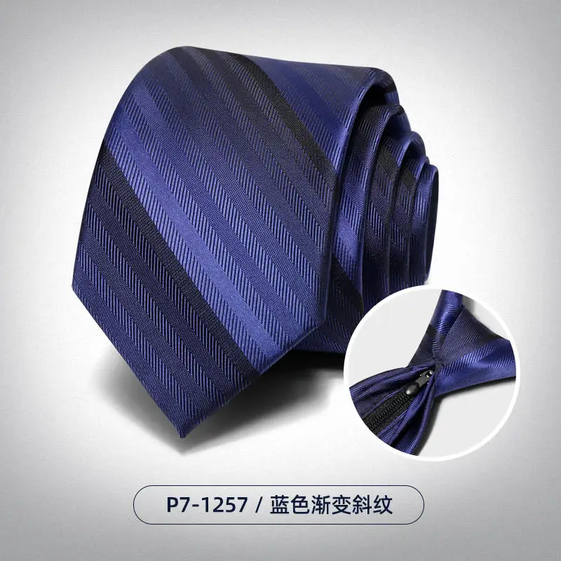 High Quality 2024 New Men's Minimalist Fashion Versatile Blue Gradient Stripes College Style Business Dress Party Zipper Tie