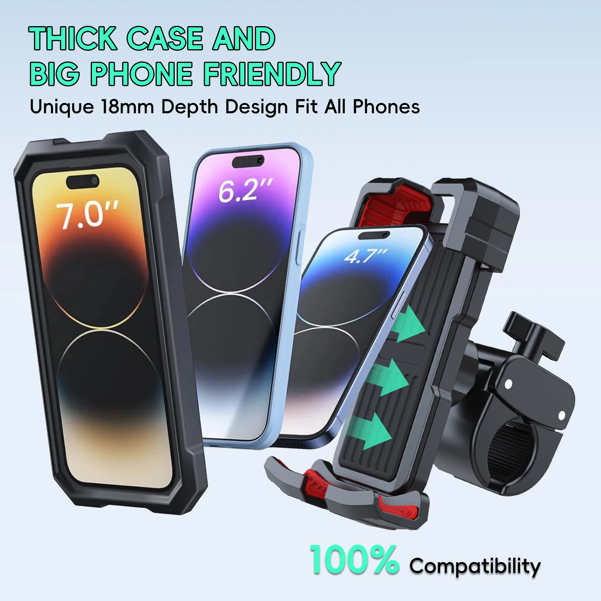 Motorcycle Phone Mount Holder - [Dual Vibration Dampener] [Upgrade Handlebar Clip] Motorcycle Cell Phone Holder,Bike Phone Mount 6