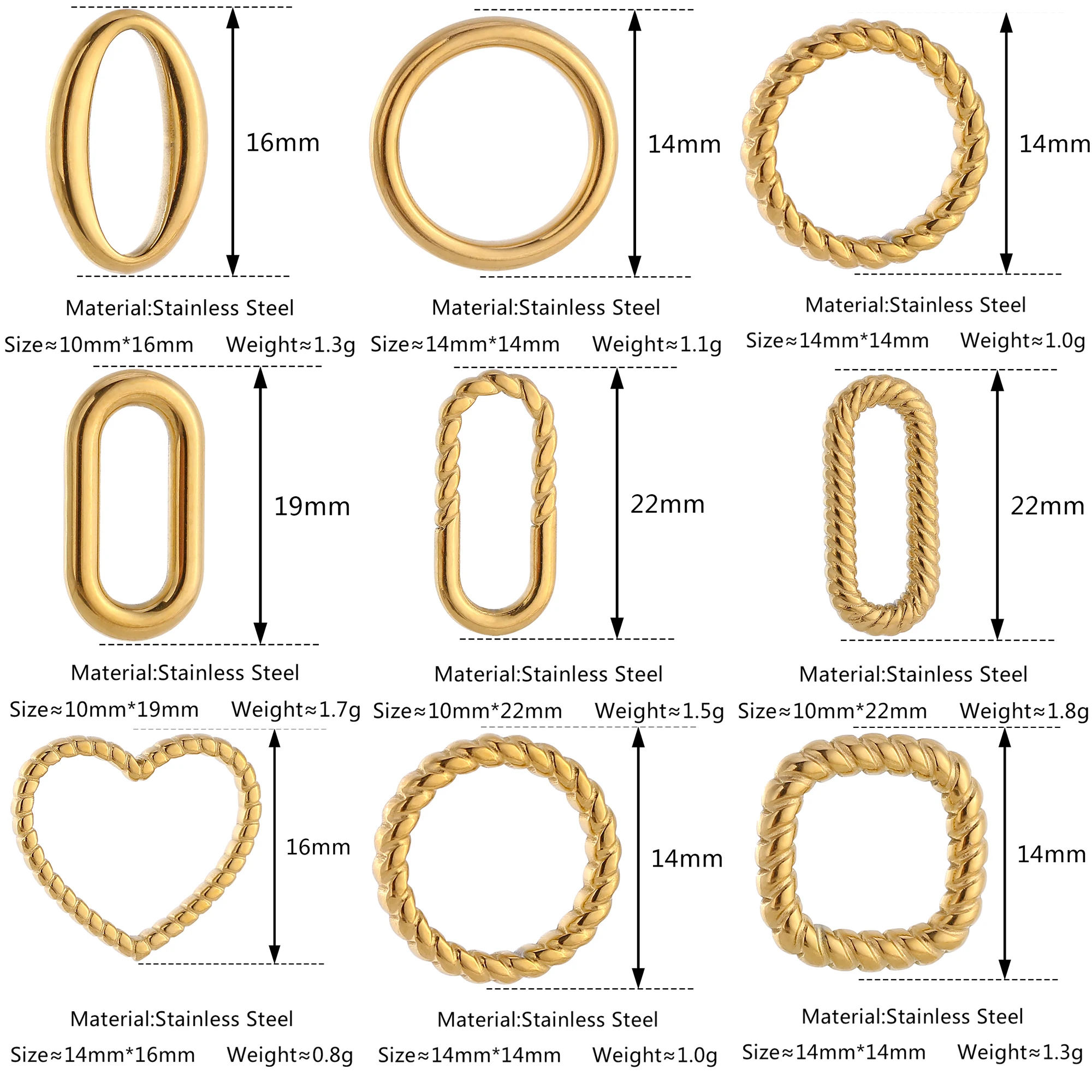 3Pcs/Lot Twist Oval/Round/Hearts Charms Stainless Steel Geometric Connectors Pendants Diy Earrings Necklace Making Accessories