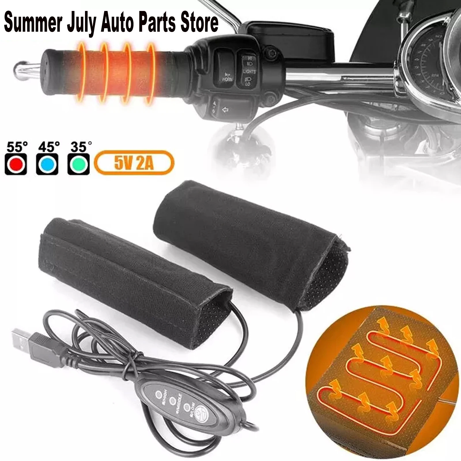 

Motorcycle Heated Handgrips 5V 2A 3 Gear USB Warmer Electric Heated Grip Cover Anti Slip Fast Heating Motorcycle Handlebar Parts