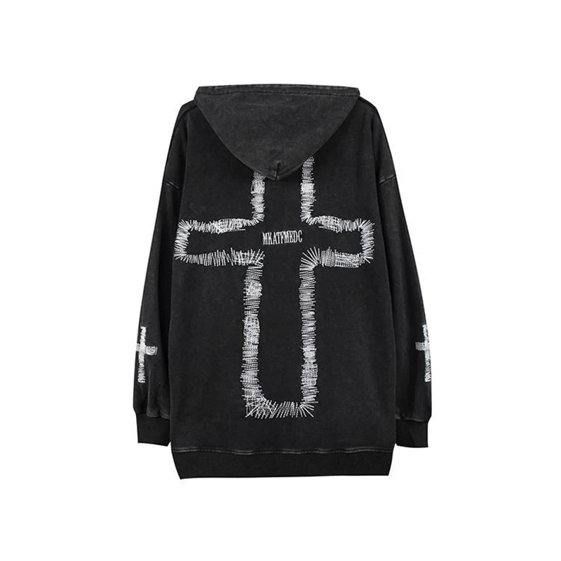 Alt Harajuku Grunge Cross Hoodies Men Punk Sweatshirt Egirl Fairycore Hip Hop Top Halloween Gothic Hooded Oversize Pullovers