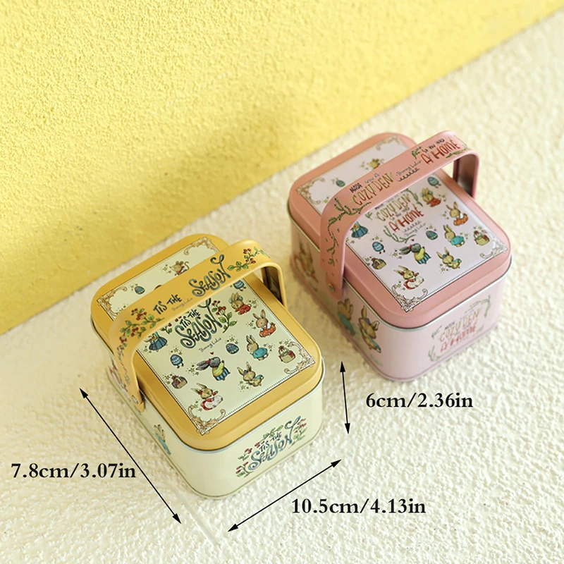 Candy Box Cartoon Rabbit Pattern Good Sealing With Handle Vintage Gift Giving Portable Easter Cookie Gift Tins For Holiday