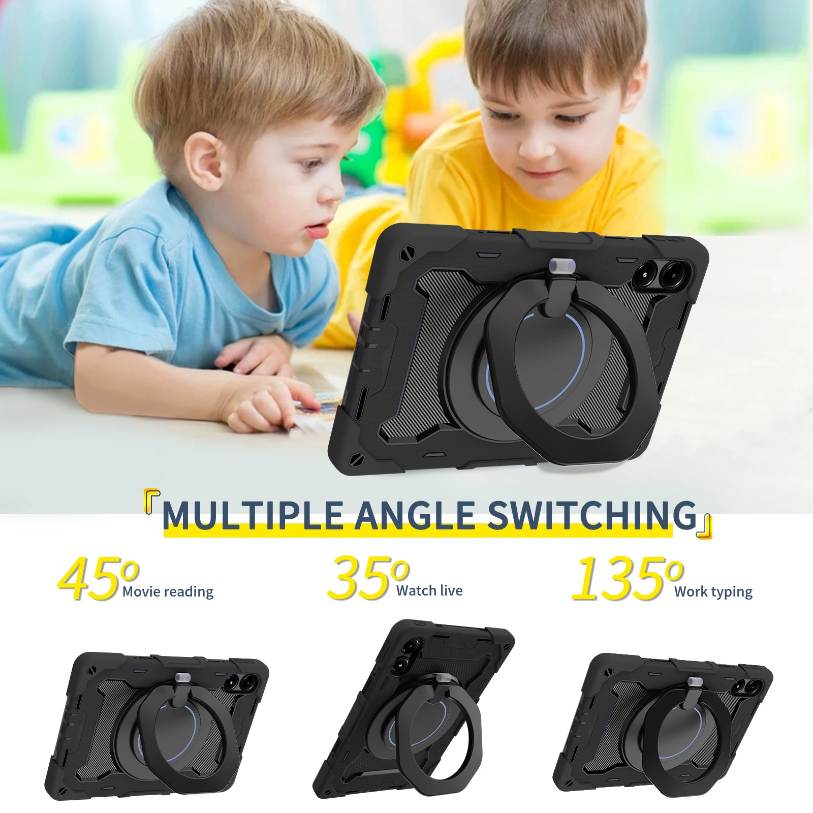 360 Rotatable Armor Stand Case For Redmi Pad Pro 2024 12.1 inch Model 2405CRPFDC Heavy Duty Cover With Handle Grip 3-Layers Capa