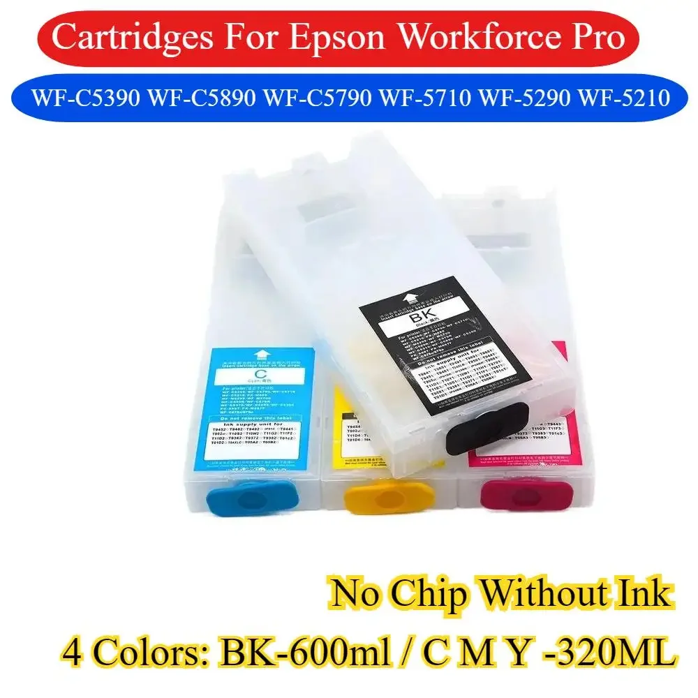 Kartrid Printer Isi Ulang Kartrid Tinta Isi Ulang 600ML + 320M Tanpa Chip untuk Epson Workforce Pro WF C5390 C5890 C5790 5710 5290 5210