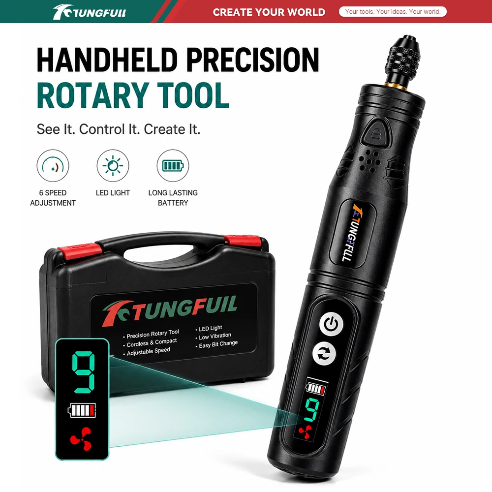 TUNGFULL Cordless Mini Grinder Pen Set LED Digital Display Rechargeable Rotary Tool Kit For DIY Carving Grinding Polishing Craft
