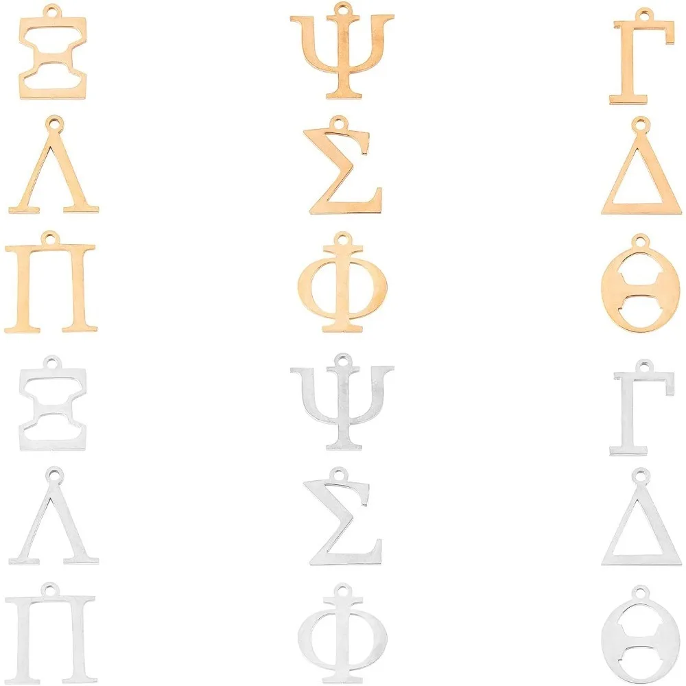 

18pcs 9 Styles 2 Colors 304 Stainless Steel Letter Charms Metal Pendants and Greek Alphabet Charms for Bracelets Necklaces