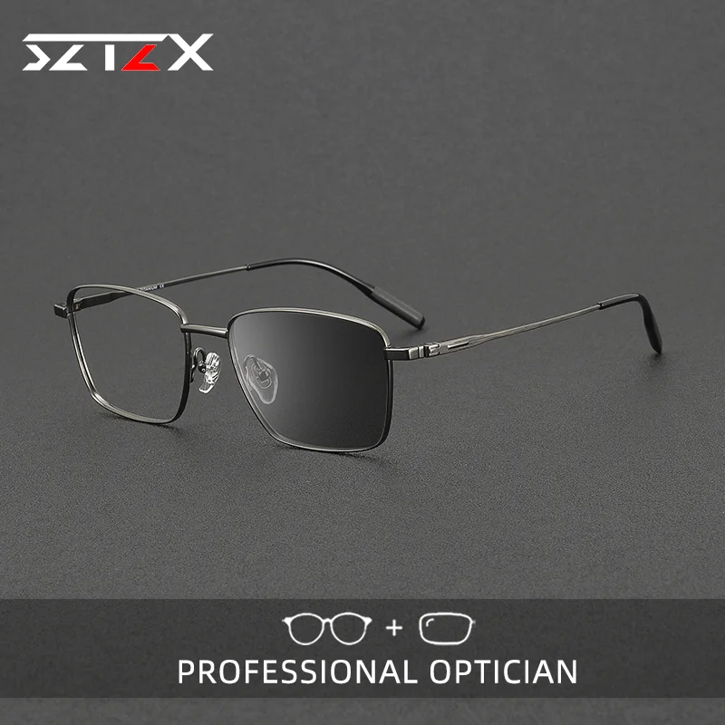 

SZTZX Pure Titanium Optical Glasses Men Business Leisure Square Glasses Anti Blue Light Prescription Photochromic Glasses 81056