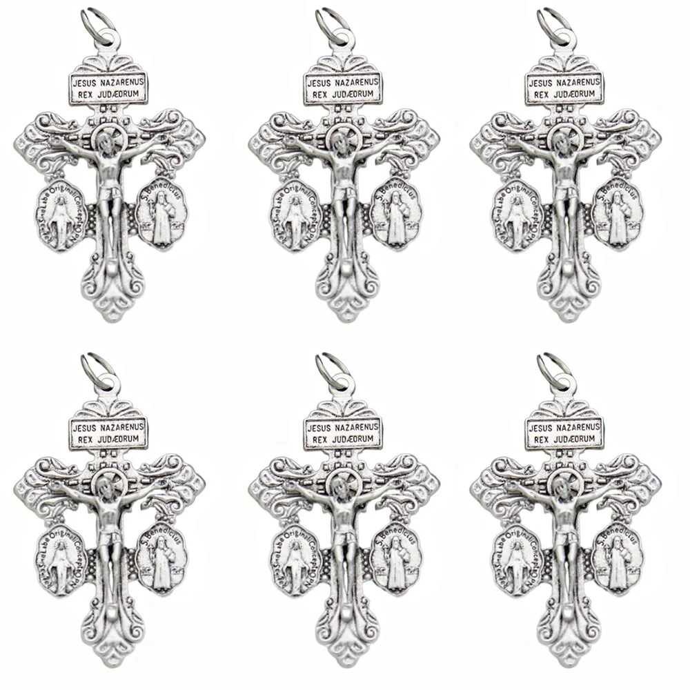 

6Pcs Multipurpose Catholic Crucifix with Medal Design Meaningful Pardon Crucifix High Quality Alloy Catholic Rosary Parts