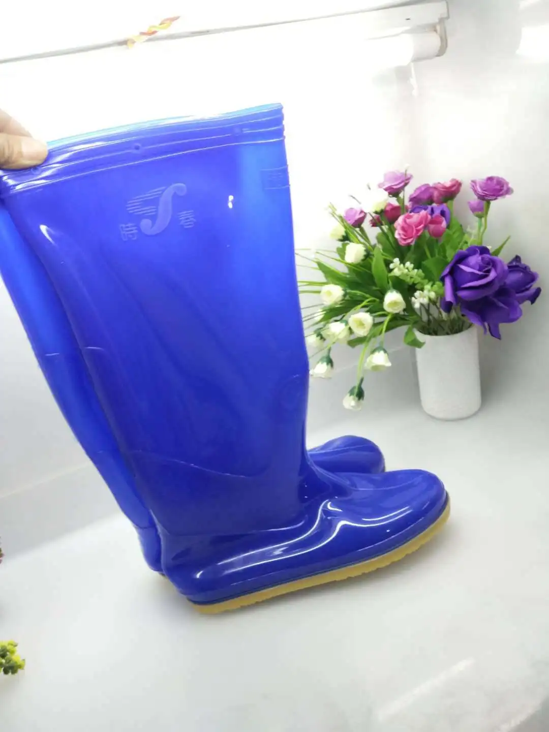 PVC Blue Soft Cosplay Live Show Waterproof Rain Shoes Bottom Thick （1 to 2 size smaller attention when order)