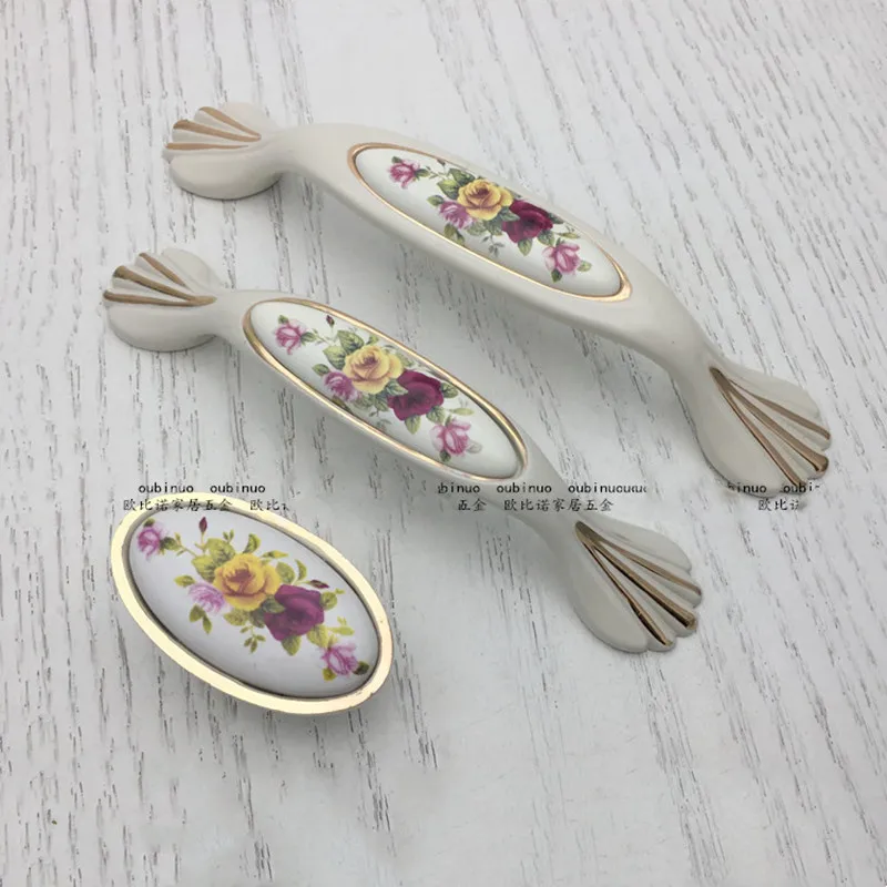 Rose Zinc Alloy Drawer Handle, Ceramic Modern Minimalist Elegant Kitchen Furniture Cabinet Pull, Shoe Locker Knob, Large
