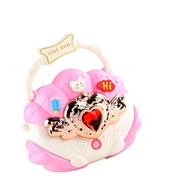 Shiny little satchel Children playhouse DIY stickers juguetes light music piggy bank satchels makeup accessories girls toys gift