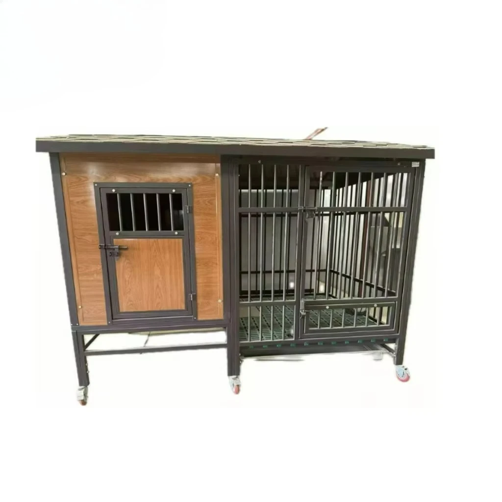 

Modern Wooden & Stainless Steel Collapsible Waterproof Pet House with Double Doors Iron Roof Small/Medium Dogs