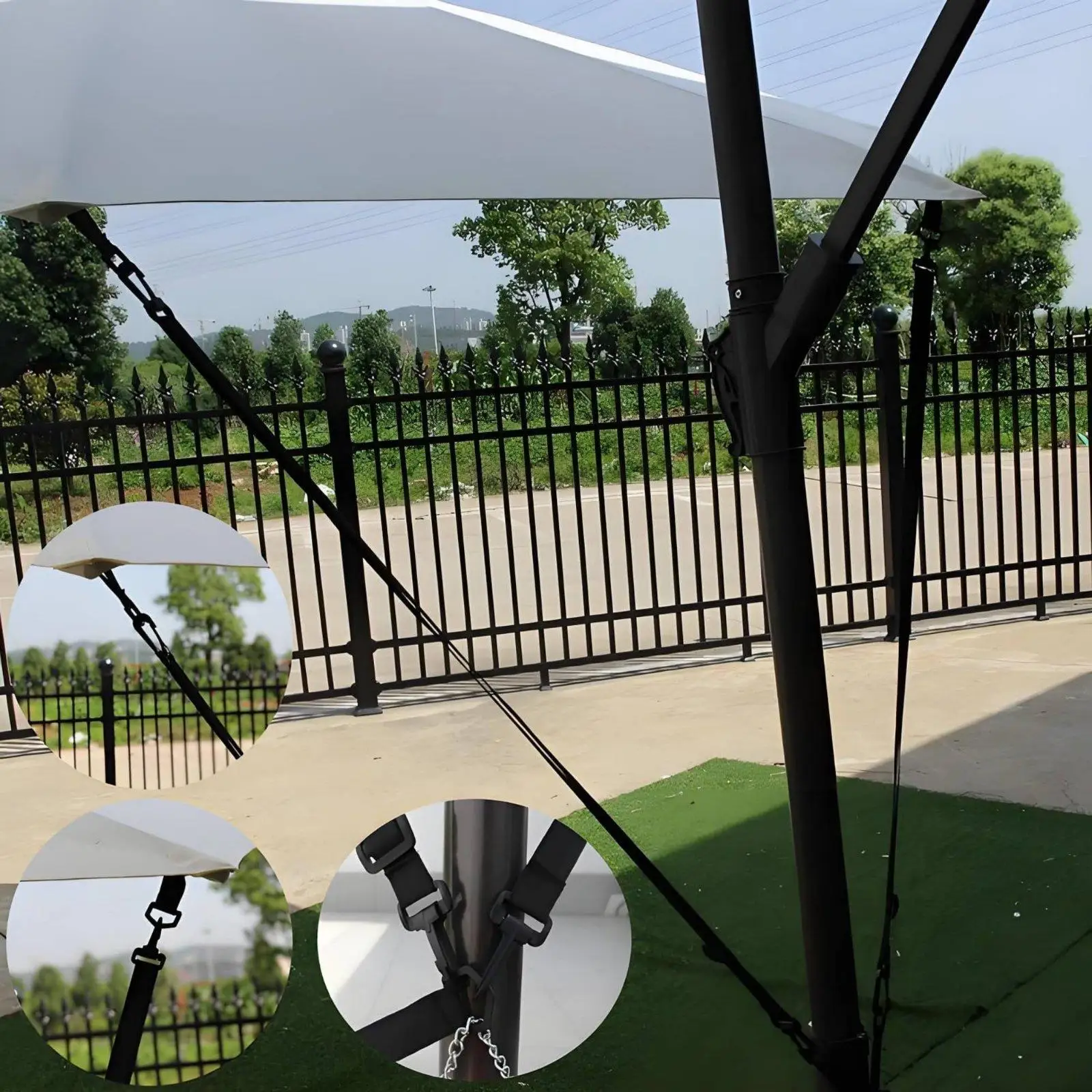 Outdoor Canopy Fastener Cantilever Umbrella Tie Down Strap Set Adjustable Windproof Holder for Terrace Garden