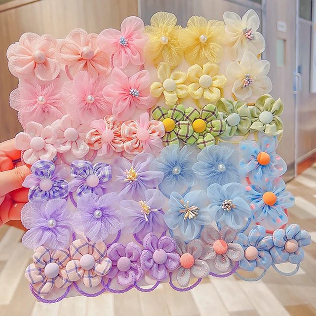 2/10 sztuk/zestaw Baby Girl śliczne kolory kwiat Cartoon Scrunchies opaski gumowe dzieci słodkie elastyczne gumki do włosów Kid włosów akcesoria