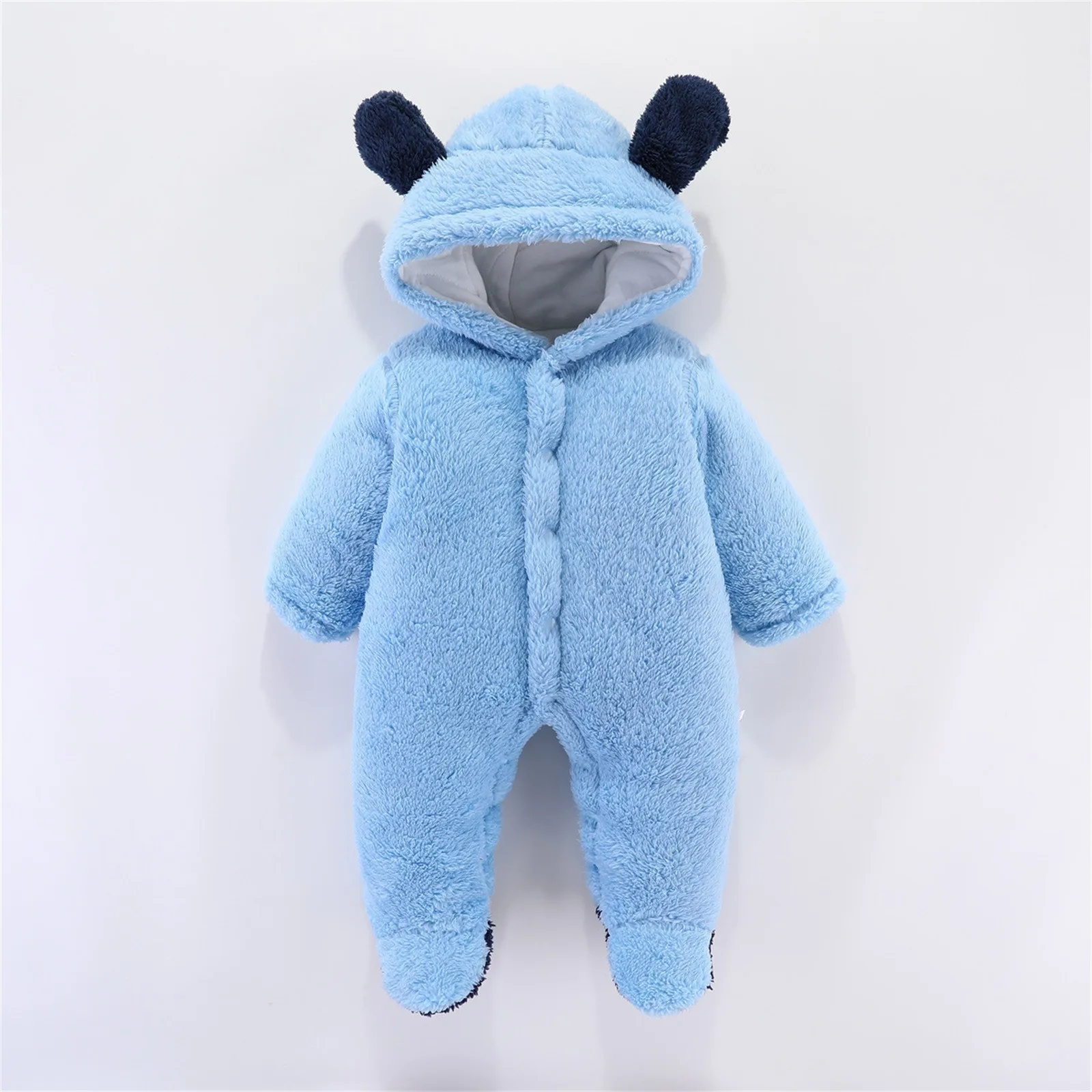 

2024 Infant Baby Boys Girls Print Romper Newborn Cotton Fleece Hooded Jumpsuit Toddler Warm Cute Bodysuit Costume For 0-12 Month