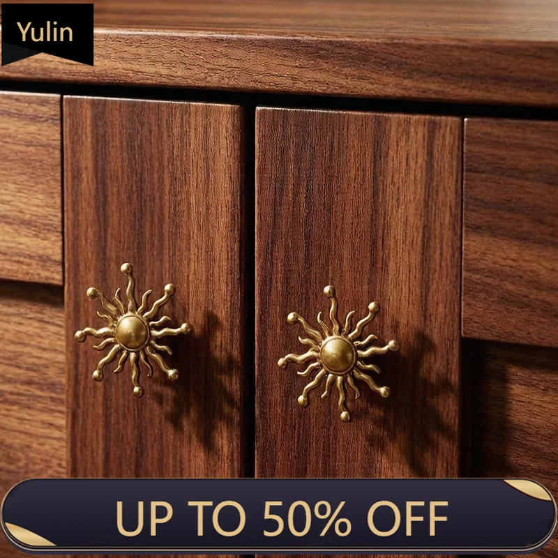 Brass Sun Shaped Knob Cabinet Handle Creative Nightstand Drawer Knob Personalized Shoe Cabinet Knob Home Decor Accessories