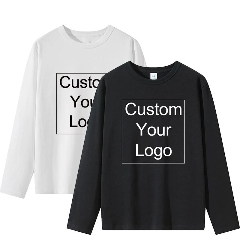 Custom Logo New Long Sleeve T Shirt for Men Autumn Fashion Cotton Solid Color T-Shirts Cozy Streetwear Men's T-Shirt
