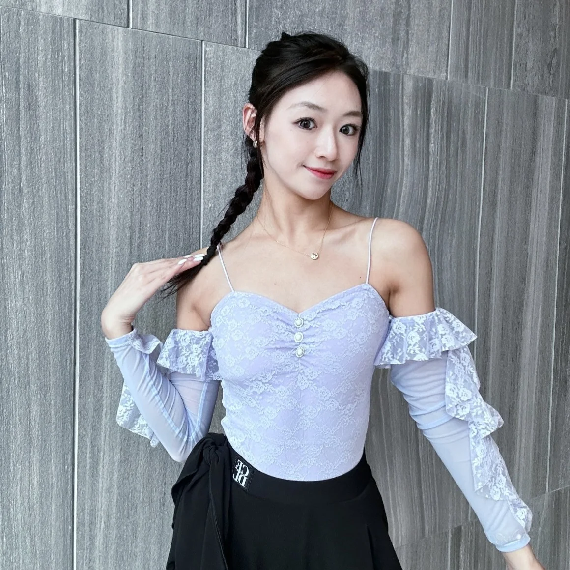 جديد المرأة اللاتينية الرقص القمم الدانتيل الكشكشة الأكمام قاعة الرقص ممارسة أداء الملابس الكبار نادي الرقص الملابس DNV25656 #5