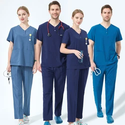 4-way Stretch Nursing Scrubs Medical Dental Tunics Set for Women Men Doctors Nurses Outfit Suit Veterinary Surgical Uniforms S06