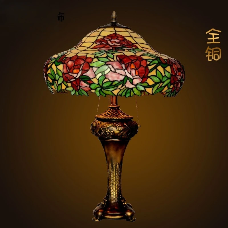 18 inch Tiffany lighting lamp, bedroom bedside lamp, peony stained glass lamp