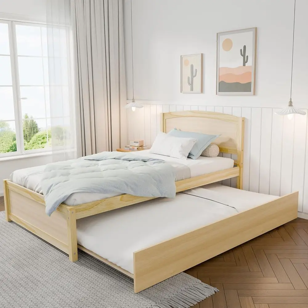 

Двуспальная кровать-софа из массива дерева с выдвижным спальным местом, натуральная отделка, включает ламельный каркас.