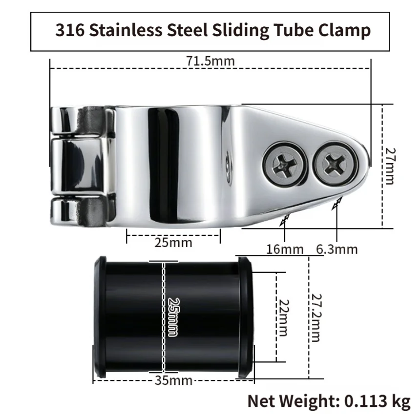 Boat Sunshade Sliding Clamp Built From 316 Stainless Steel Compatible With 22mm And 25mm Marine Pipe Standards Boat Accessories