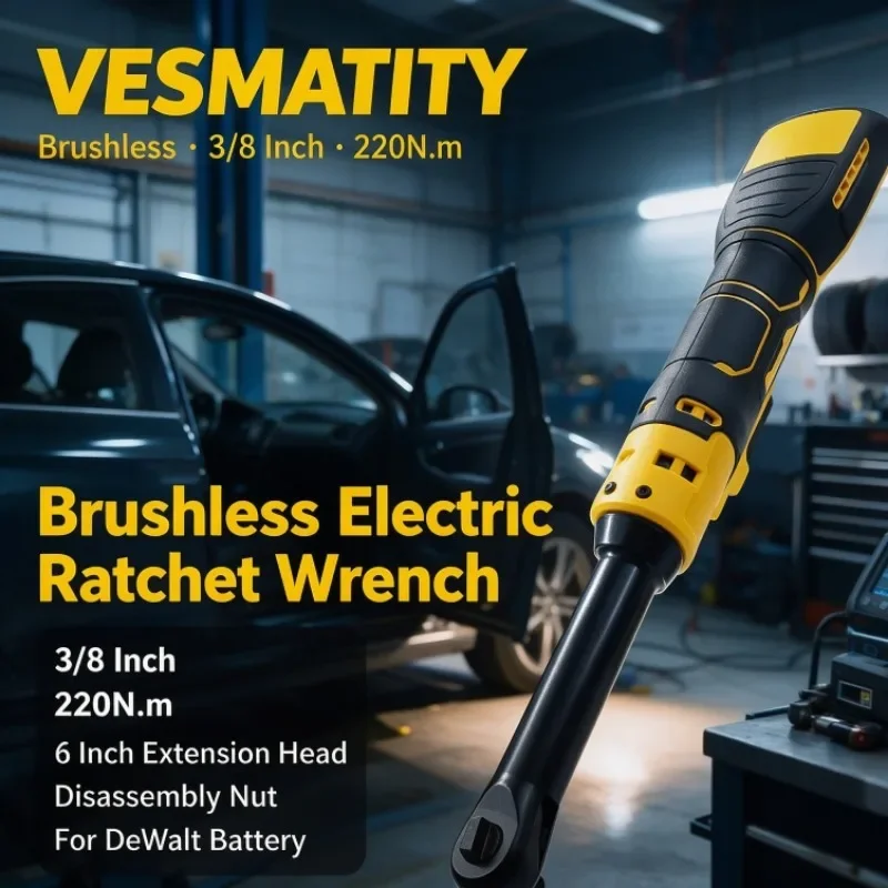 Electric Ratchet Wrench Brushless 3/8 Inch 220N.m 6 Inch Extension Head Removal Screw Nut Cordless for Dewalt Battery