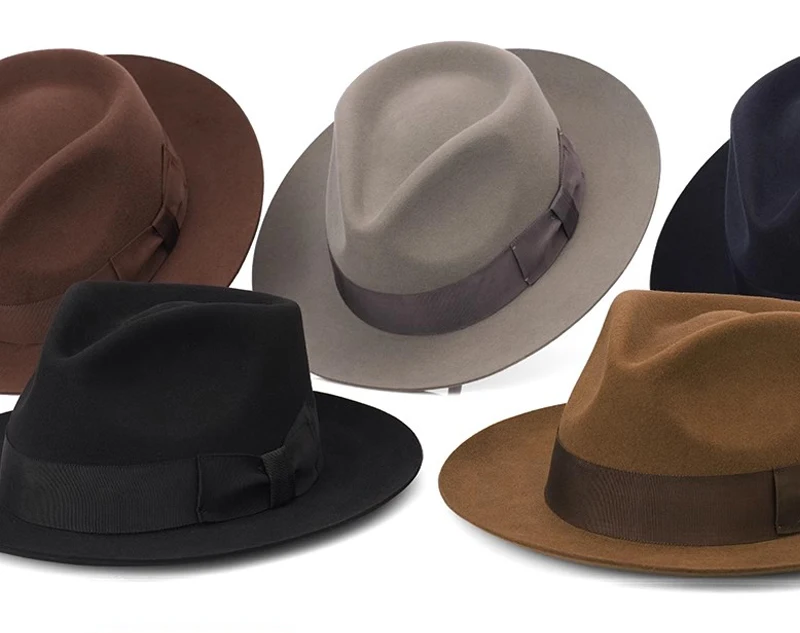 Big Head Men's Vintage Style 100% Wool Fedora Hat , Black Brown Grey Coffee Blue Color 6cm Brim Party Dress Classic Felt Hat