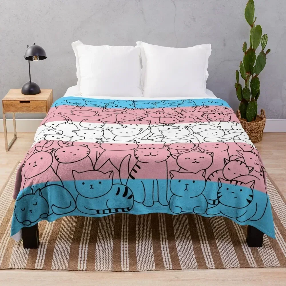 

Trans Transgender Cat Pride Flag Throw Blanket Stylish Couch Blanket for Home Living Room