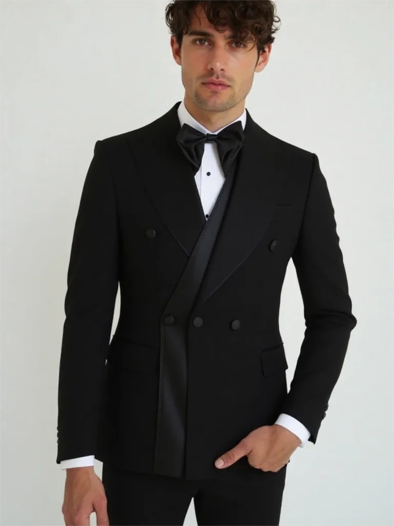 

High Quality Double Breasted Men Suit 2 Piece Peaked Lapel Slim Fit Jacket Pants Formal Outfit Business Party Groom Wedding Set