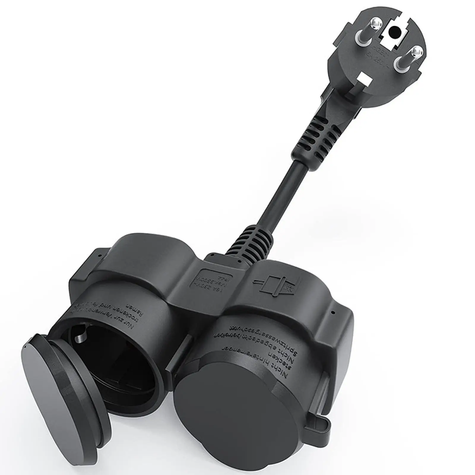 Power Extension Cord EU Schutzkontakt Plug to 2 Female Sockets 16A 250V IP44 Waterproof Dustproof Earthing Design Cable for