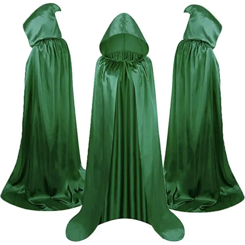 Medieval Hooded Cloak Satin Cape Long Halloween Costume Vampire Wizard Robe Cosplay Outfit Men Women Fancy Dress Party Carnival