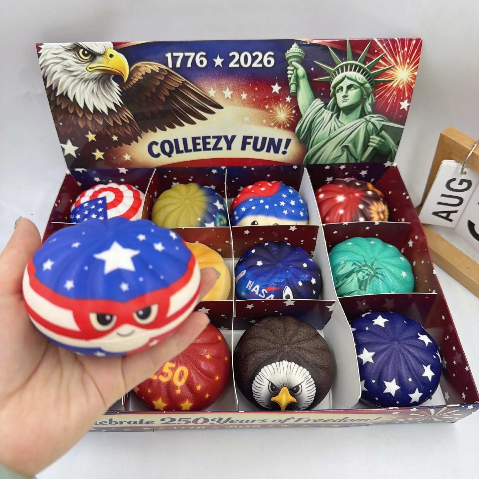 USA 250th Anniversary Liberty Dumplings Squishy Toy Set 1776-2026 Eagle Stars Stripes 12pc Stress Relief Gift Decompression Toy