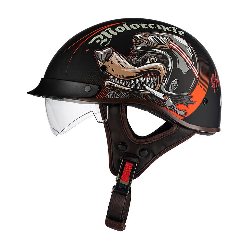 

Half Helmet Motorcycle Open Face Sun Visor Quick Release Buckle DOT Approved Cycling Motocross Low Profile Half Face Helmet Men