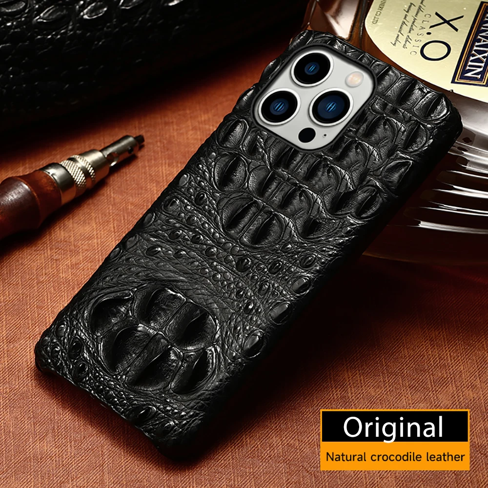 LANGSIDI 100% original Crocodile Leather Phone case For iPhone 15 14 13 12 11 Pro Max 12 13 Mini Luxury gift case Back Cover