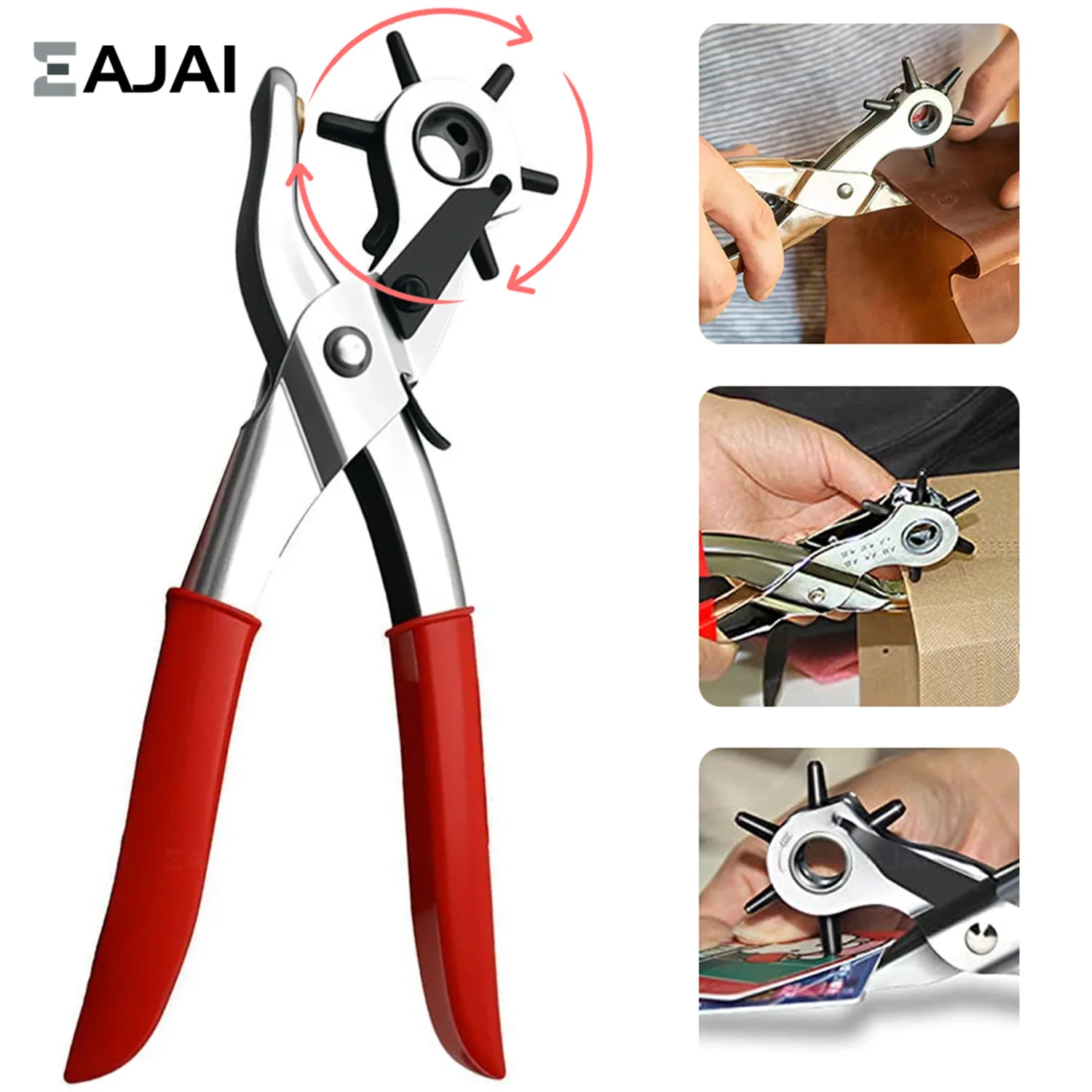 

Eajai Leather Hole Punch Heavy Duty Multifunctional Belt Punching Pliers Revolving Belt Punching Tool Eyelets For Watch Strap